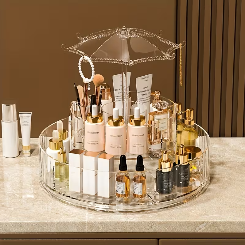 ORGANIZADOR DE MAQUILLAJE Y PRODUCTOS COSMETICOS GIRATORIO DE 360° CON 2 NIVELES