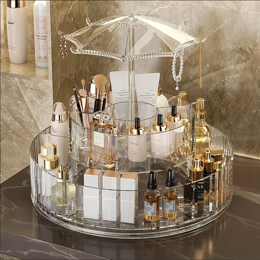 ORGANIZADOR DE MAQUILLAJE Y PRODUCTOS COSMETICOS GIRATORIO DE 360° CON 2 NIVELES